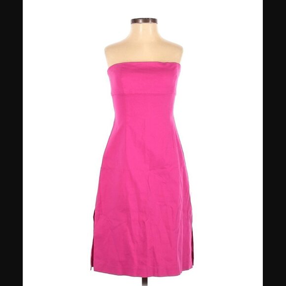Theory Mini Dress 4 Bodycon High Slit Strapless Hot Pink Barbie Cocktail Party - Picture 1 of 8